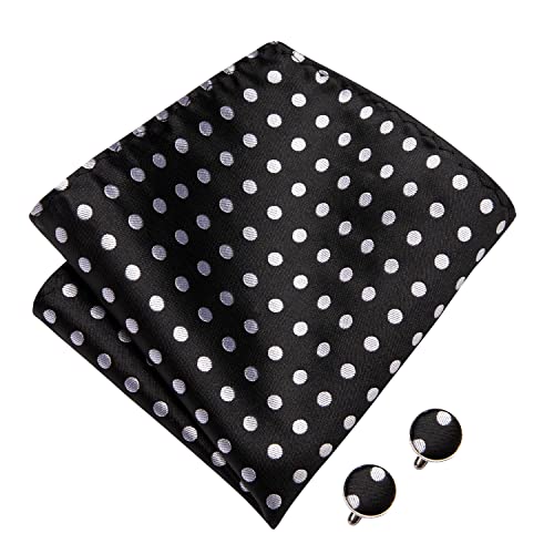 Dubulle Black And White Dot Bowties Set Mens Black Pre-Tied Bow Tie Pocket Square Cufflinks Set Wedding #TOP3