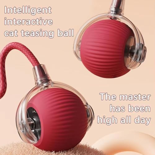 Interactive Dog Ball - Automatic Moving Cat Toy Puppies Toys - Motion Activate 360° Smart Automatic Rolling Pet Ball for Indoor (Red) - 3