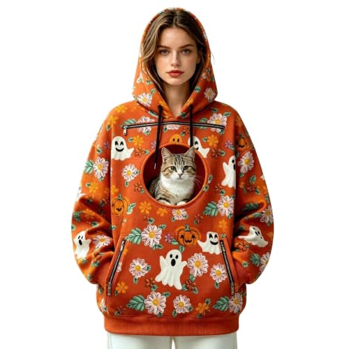 Halloween Cat Hoodie With Pouch Pet Carrier Hoodies Pumpkin Dog Sweatshirts - image 5
