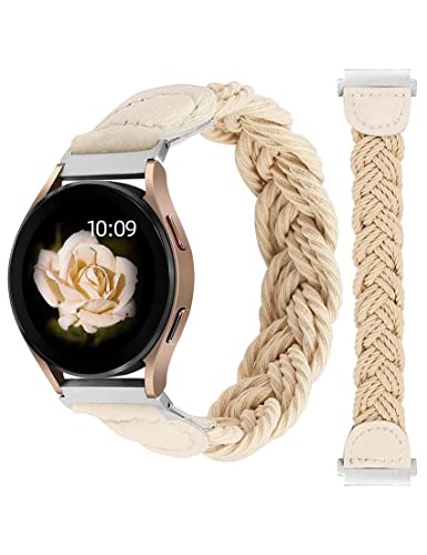TOYOUTHS kompatibel mit Samsung Galaxy Watch 4 Geflochten Solo Loop Armband, Damen Schmal Elastisches Uhrenarmband Sport Ersatzarmband für Galaxy Watch 3 41mm/Active 2/Galaxy Watch 42mm (Khaki, XS) Cover