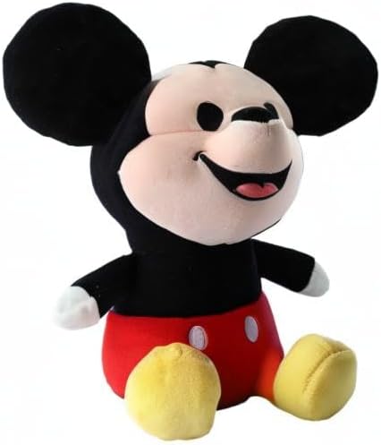 Image showing the dimensions of the Mickey Mouse plush toy, indicating a height of 10.8 inches (27.4 cm), width of 7.1 inches (18 cm), and depth of 4.7 inches (12 cm).