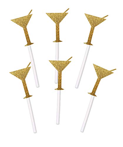 Martini Cupcake Toppers (20 count) in Gold Glitter for Birthday Party 30th 40th