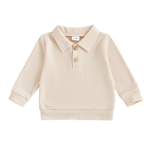 MAHUAOYIXI - Sweatshirt Bébé Garçon Polo Manches Longues Col Rever Tee Shirt Couleur Unie en Tricot Décontracté Haut Automne Printemps (Abricot, 12-18 Months)