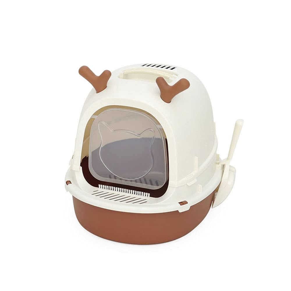 Caja de Arena para Gatos Caja de arena de gato de doble propósito con astas Caja de arena de gato Anti-olor totalmente cerrado Aseo for mascotas a prueba de salpicaduras Inodoro para Gatos ( Color : A