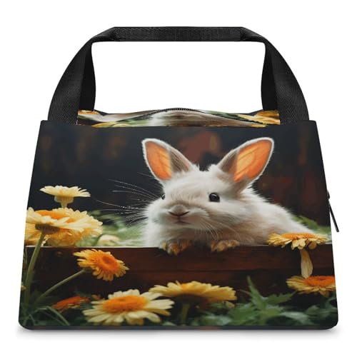 Adult Insulated Bags, Rabbit And Flower Printed Cooler Bags, Insulated Tote Bags, Grocery Tote Bags