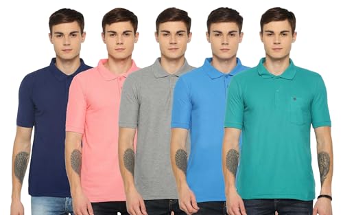 Image of Dollar Men's Pack of 1 Solid Cotton Blend Polo Neck T-Shirt