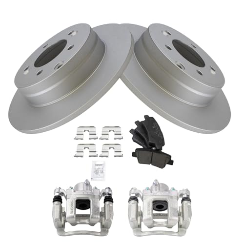 Image of TRQ Rear Brake Pad and Rotor Set Ceramic G Coated Rotors Calipers