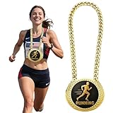 Oversized Running Chain Medal Award - 6' Big Gold Medal Turnover Chain Trophy Necklace Prize for Marathon,5K Race,Trail Running,Triathlon,Track Champion Winner Competitions & Celebrations Party Gifts