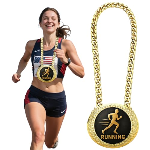 Oversized Running Chain Medal Award - 6" Big Gold Medal