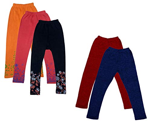 Image of IndiWeaves Girls Combo Pack of Wollen Warm Solid and Printed Leggings for Winters (MultiColor32,13-14 Years) Pack of 5
