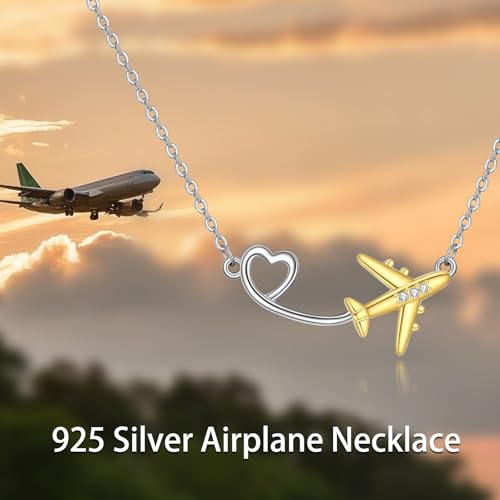 Airplane Necklace 925 Sterling Silver Airplane Pendant Necklace Aircraft Jewelry Present for Women Mom 6