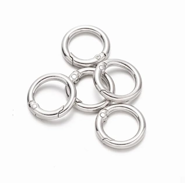 Tia Premium Spring Ring, Metal Spring Gate Open O Ring, Openable Round Carabiner for Leather Bag Handbag Belt Strap, Keychain (Silver Spring Ring-20mm-6Pcs)