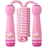 Gxdamxz Cuerda para Saltar Niños 6-10 Años, 2.6M Ajustable con Empuñadura de Madera de Dibujos Animados para Interior & Exterior, Unicor:Jump Rope - Rosa