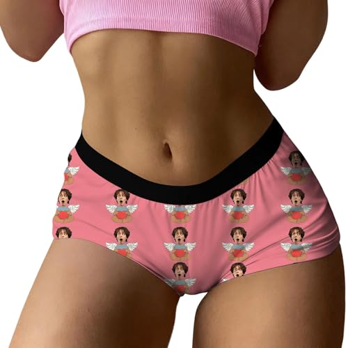 Valentines Personalized Briefs For Women Novelty Funny Face Graphic Breathable Stretch Briefs Fashion Sexy Comfy Cute Panties,Pink,Small