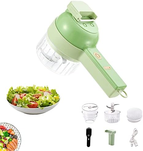 4 in 1 Portable Auto Vegetable Cutter Set，Electric Garlic Chopper with Clean Brush, Mini Handheld Wireless Food Chopper for Salad Onion Veggie Meat Pepper Chili Celery Ginger