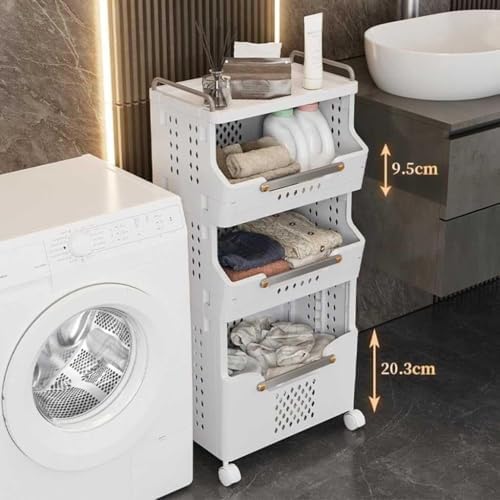Rolling Laundry Basket, Kitchen Trolley with Wheels Detachable Laundry Cart Rolling Kitchen Storage Cart with Shelves Plastic nizer for Kitchen and Bathroom Multifunctional Kitchen