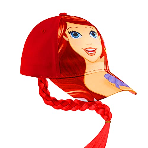 Disney - Disney Casquette Enfant Fille Princesse Casquette Elsa Casquette Ariel la Petite Sirène Casquette de Baseball Fille avec Tresse Cheveux Accessoire Mode Taille Unique (Rouge Ariel)