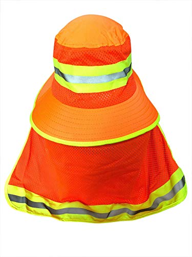 Men High Visibility Reflective Sun Hat With Neck Flap Wide Brim Boonie Hat Bucket Cap (2Pcs (Orange+Lime)) #TOP2