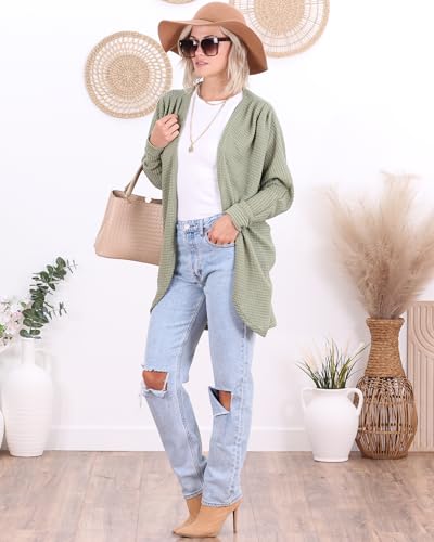 Image of Popana Long Oversized Fall Batwing Waffle Knit Cardigan Sweaters for Women with Pockets Plus Size