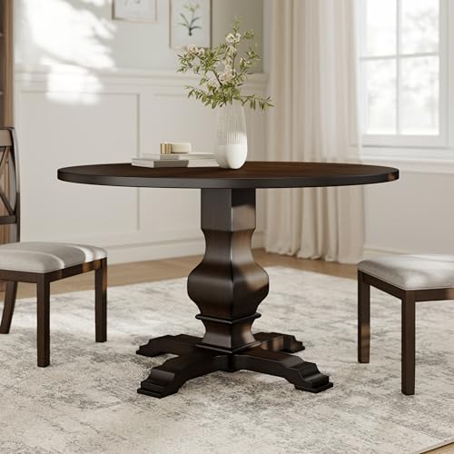 Image of Roundhill Furniture Havre Pedestal Base Round Dining Table, Espresso