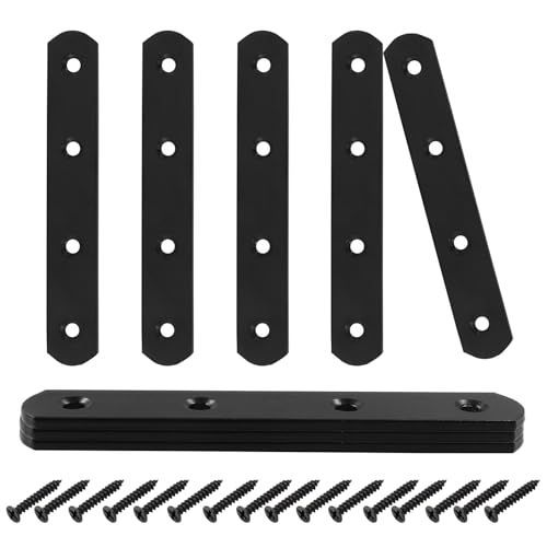 HARSKIYER 8 Pcs 5 Inch Black Straight Brackets, Stainless Steel Brace