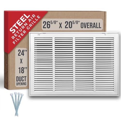Image of 24 inch X 18 inch Steel Return Air Filter Grille by HANDUA | Removable Face Door HVAC Duct Cover Grill for 1-inch Filter, White | Outer Dimensions: 26.5 inchW X 20.5 inchH