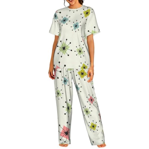 Pyjama court femme Atomic Stars en tissu doux rétro