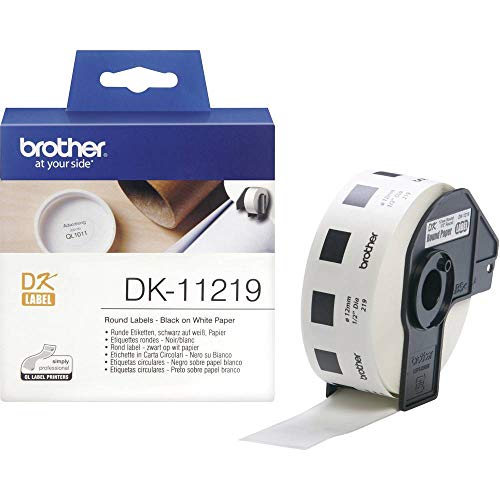 Brother DK11219. Etiquetas precortadas circulares (papel térmico). 1.200 etiquetas blancas de 12 mm