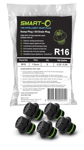 SMART-O R16 Oil Drain Plug M16x1.5mm - Engine oil Pan Protection Bolt with Anti-leak Technology, Anti-Vibration Function, Install Faster, Re-usable, Eco-friendly