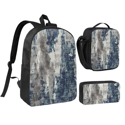 Sac à dos d'école bleu imprimé abstrait avec sa boîte à déjeuner et trousse assorties EdWal