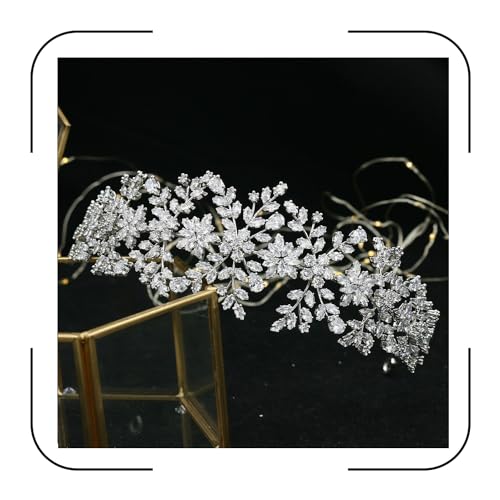 Tiara de boda con circonitas cúbicas brillantes y diadema plateada elegante HB045