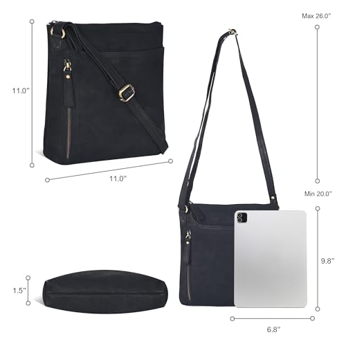 Image of Leather Crossbody Bags for Women - Ladies Sling Handbags - Medium Cross body Purses Handbags - Purses For Women (Vintage Black)