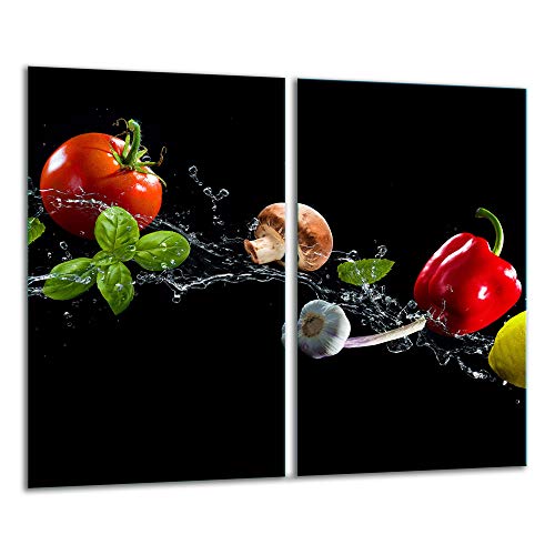 TMK | Cubiertas para vitrocerámica, 2 piezas, 2 x 30 x 52 cm, cubierta de vitrocerámica, cocina eléctrica, inducción, protección contra salpicaduras, tabla de cortar, color negro y verduras