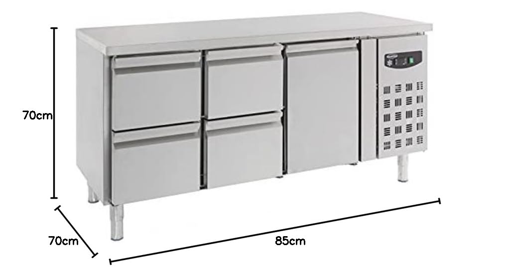 Table Réfrigérée Professionnelle 4 Tiroirs et 1 Porte - 417 L - Combisteel - R600aRvs Aisi 2011417Pleine 1795x700x850mm