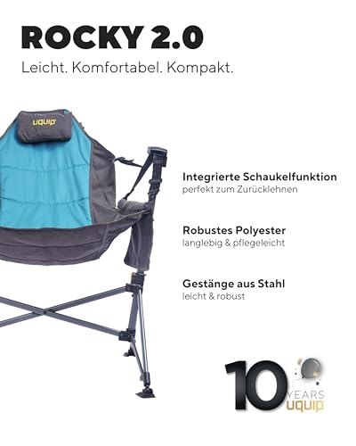 Uquip Campingstuhl Rocky 2.0 petrol I faltbarer Schaukelstuhl mit 120 kg Traglast I kompakter Faltstuhl aus Stahl & Polyester I klappbarer Outdoor-Stuhl für Camping, Strand, Garten & Festivals