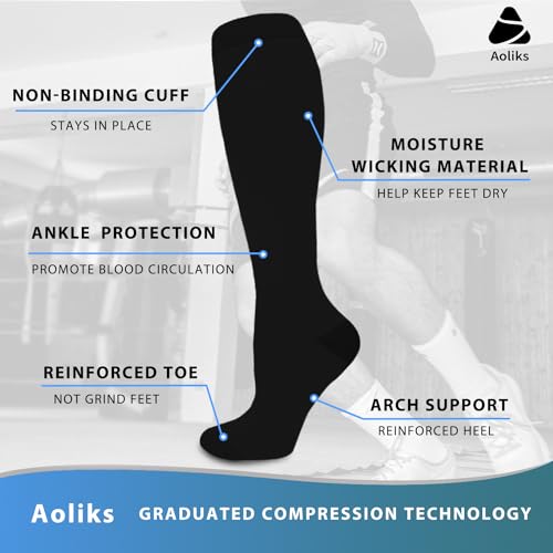Image of Aoliks Medical Compression Socks for Women & Men, Support Knee High Socks for Running,Nurses,Travel