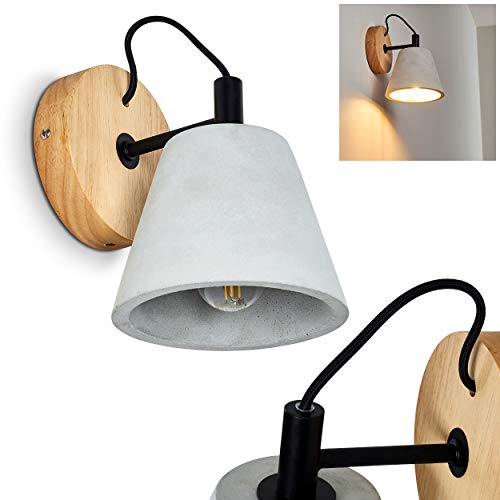 HOFSTEIN Wandleuchte Halltorp, Wandlampe aus Holz/Beton/Metall in Braun/Taupe/Schwarz, 1-flammig, 1 x E14-Fassung, Wandspot im Retro/Vintage-Design, ohne Leuchtmittel