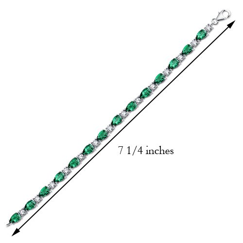 Peora 13 Carats Simulated Emerald Teardrop Tennis Bracelet 925 Sterling Silver, Pear Shape 8X5Mm, 7.50 Inch Length #TOP4