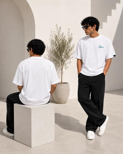 Image of Oversized T-Shirt for Men and Women, Black, White, and Charcoal Grey Colour, Cotton, Drop Shoulder Baggy Fit