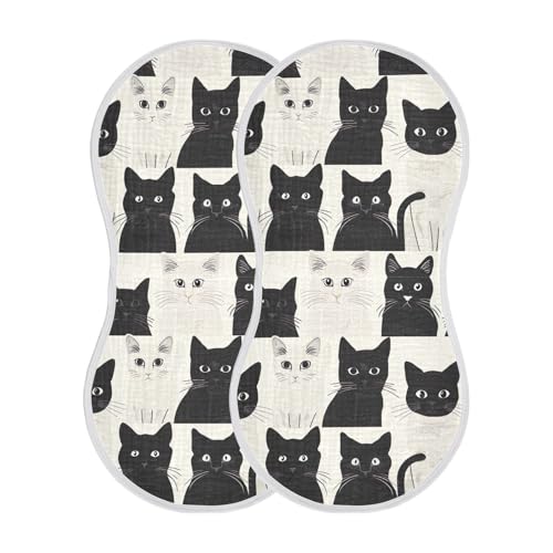 2 Pack Baby Burp Cloths, Soft Absorbent Burping Cloths for Babies, Cotton Milk Spit Up Rags, Large Size for Newborns, Baby Boys and Girls (Black Cats)