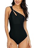Halcurt One Shoulder One Piece Swimsuits for Women Modest Bathing Suits Full Coverage Keyhole Swimwe