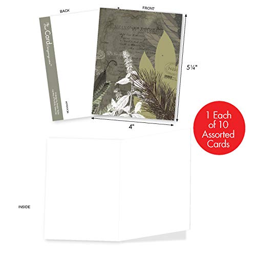 The Best Card Company - 10 Bulk All Occasion Note Cards (4 X 5.12 Inch) - Blank Assorted Cards Set, Nature Plants And Gardens - Layered Leaves M2985Ocb #TOP1