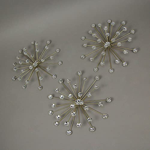 Set Of 3 Gold Starburst Jeweled Metal Decorative Wall Art Hanging Rhinestone Crystal Home Decor Accents Mcm Décor #TOP2