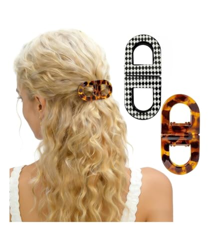 Image of 2 Pcs Hair Clutchers for Women, Magnetic Hair Clip, 2-in-1 Section Clips for Hair Styling, Daily Use and Professional Salon Clutcher Hair Accessories, Black Brown Print Hair Claw Clips (Checkered Pattern And Brown Leopard Print)