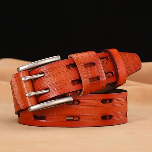 Heavy Duty Full Grain Leather Belt-1 3/8" Wide Double Prong Buckle, Two Holes Handmade Work or Casual Belts for Jeans3