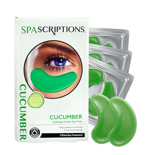 SpaScriptions Hydrogel Cucumber Under Eye Patches - Cooling Hydrating Eye Masks for Dark Circles Puffiness and Wrinkles Depuffing Gel Eye Pads for Women for Refreshing Daily Skin Care 4 Pairs