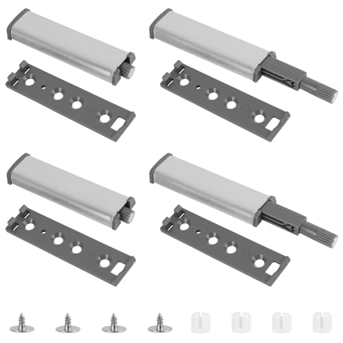 Annlpoy 4pcs Videur de porte d'armoire,poussoir porte placard,push to open, Kit Complet avec Amortisseur Softclose, 4 Fermetures, Bases, Chevilles à Expansion et Vis, pour Cuisine et Meubles