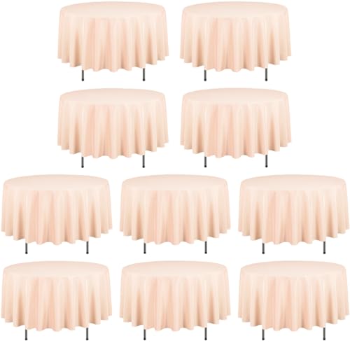 LTC LINENS 10 Pack 90 Inch Round Tablecloth Peach - Wrinkle Resistant Bulk Round Table Cloth - Washable Polyester Fabric Table Cover for Wedding, Party