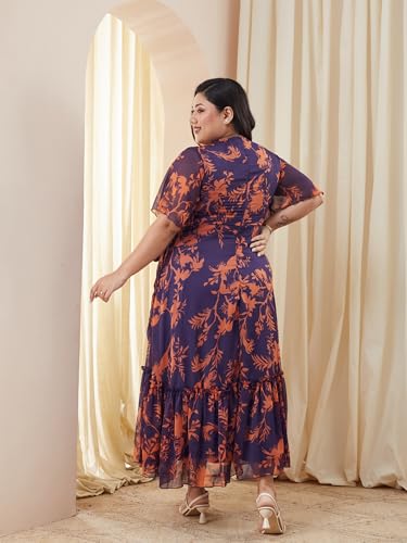 Image of Miss Chase A+ Women's V-Neck Three-Quarter Sleeve Floral Wrap Chiffon Midi Dress