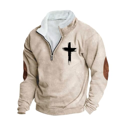 Sweatshirts for Men,Jesus Cross Print Faith Long Sleeve Casual Tops 1/4 Zip Stand Collar Christian Religious Pullover